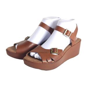 Kork-Ease Women's US 8 Brown Leather Platform Wedge Strappy Sandals Shoes